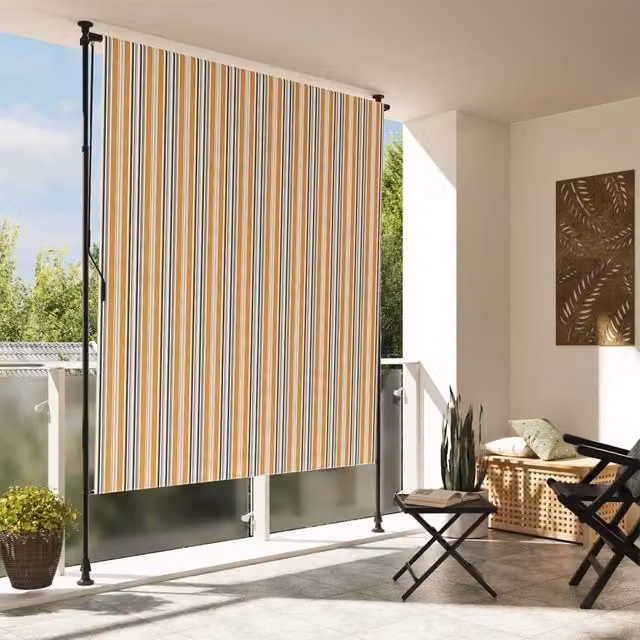 Berkfield Home Outdoor Roller Blind in Yellow and White, W: 150 cm, H: 270 cm