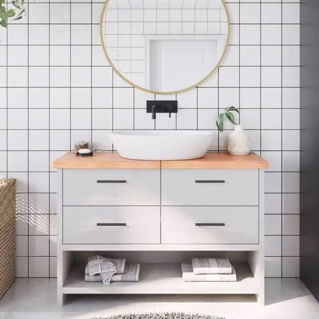 Berkfield Home Bathroom Countertop Solid Wood Shelf, Brown, W: 120 cm, D: 30 cm, H: 2-4 cm