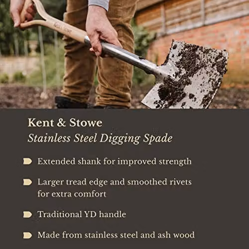 Kent & Stowe Stainless Steel Digging Spade with Ash Wood Handle in Beige and Silver – 2