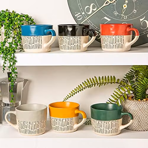 Nicola Spring Ceramic Dipped Dash Stoneware Coffee Mug, Green, 475ml – 5
