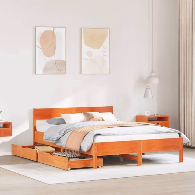 Berkfield Home Small Double Solid Wood Pine Bed Frame in Wax Brown, W/D/H: 120 x 200 cm