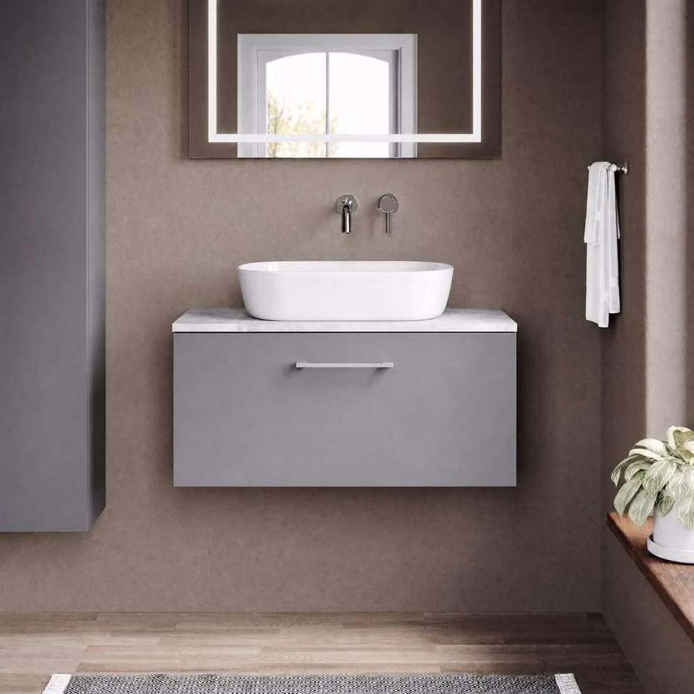 Balterley Modern Wall Mounted Bathroom Vanity Unit with Soft Close Doors and Internal Drawers, Grey, W/D/H: 80.5 x 39.0 x 38.1 cm – 2