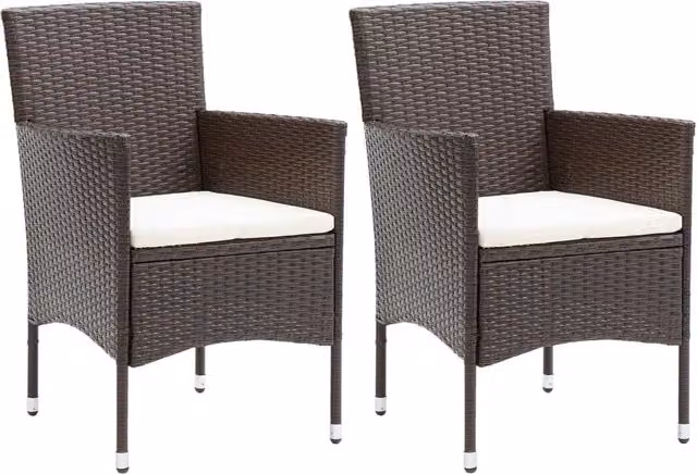 Berkfield Home Set of 2 Brown Poly Rattan Garden Dining Chairs with Armrests and Cushions – 1