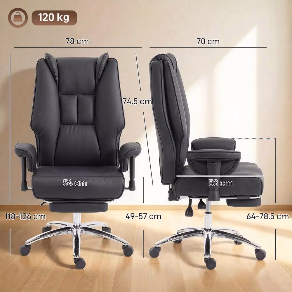 STILVORA Black Synthetic Leather Executive Office Chair with Footrest and Headrest – 3
