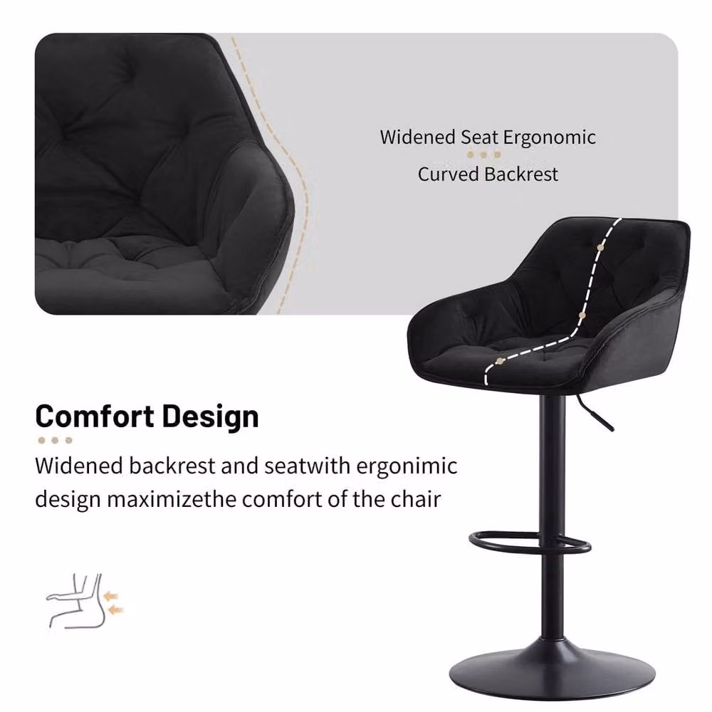 PAWNORA Set of 2 Black Velvet Breakfast Bar Chairs with Metal Frame and Armrests – 3