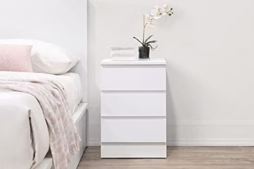Birlea Oslo 3 Drawer Bedside Table in White or Grey, W/D/H: 40 x 40 x 60 cm