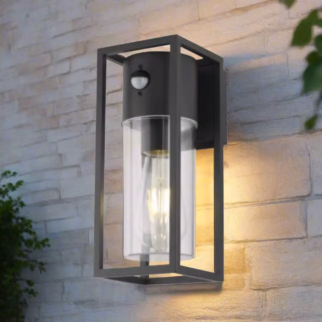 CGC Lighting Zoey Anthracite Grey Outdoor Wall Lantern with Motion Sensor and E27 Clear Diffuser, IP54 Rated
