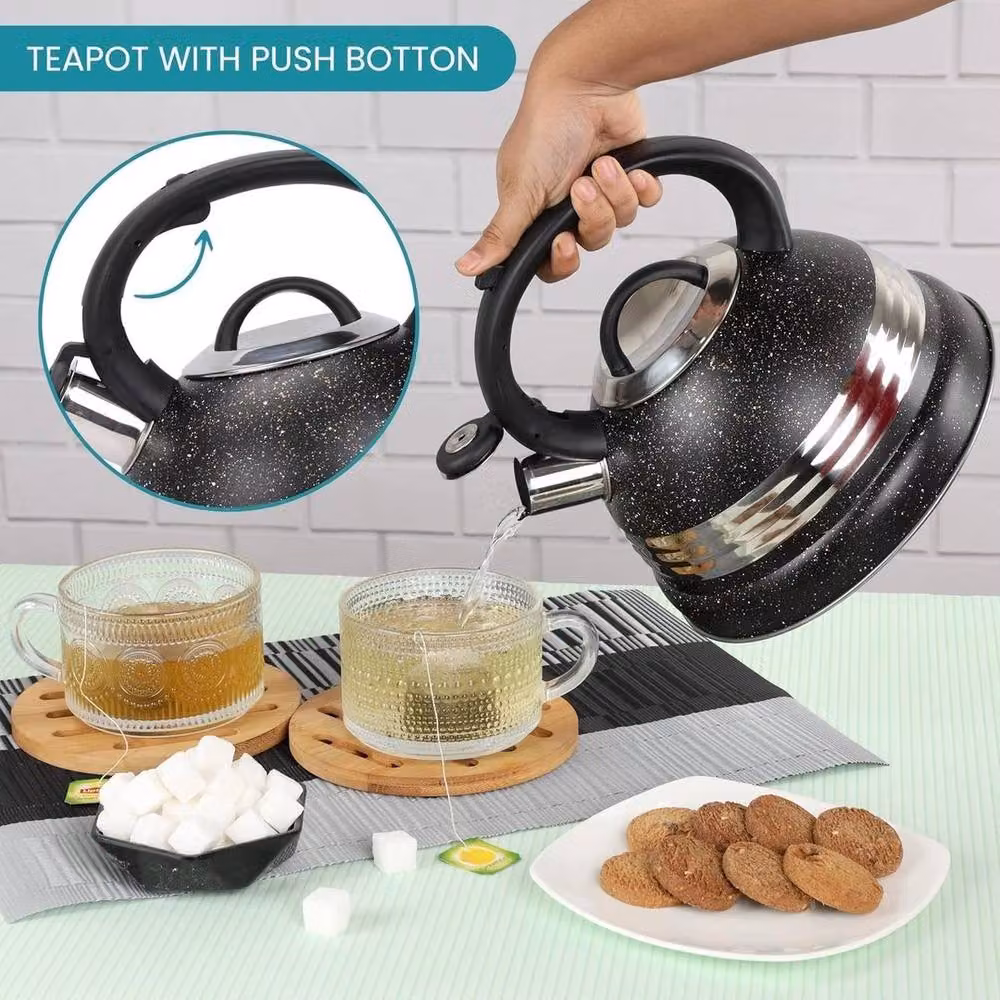 FLAVORA Black Whistling Stovetop Induction Tea Kettle, 3L – 4