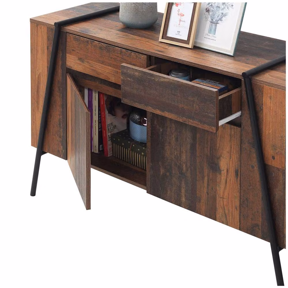 Timber Art Design Abbey Sideboard with 2 Doors and 2 Drawers, Rustic Brown Storage Cabinet, W: 120 cm, H: 78 cm, D: 44.5 cm – 4