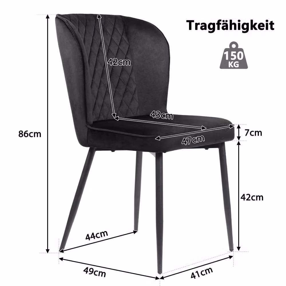 Rolipo Modern Black Velvet Dining Chairs Set of 2 with Metal Legs – 2