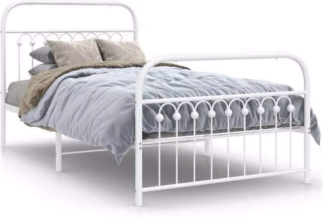 Berkfield Home Metal Bed Frame with Footboard in White, W/D/H: 100 x 200 cm