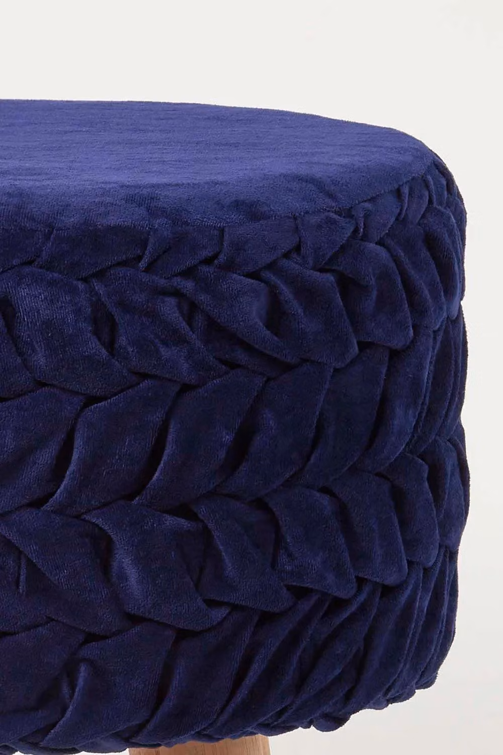 Homescapes Lyla Pleated Velvet Footstool in Blue – 4