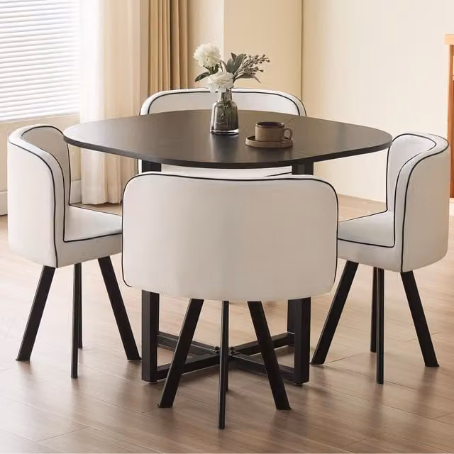 Comfy Living Modern 5 Piece Square Dining Table and Chairs Set in White