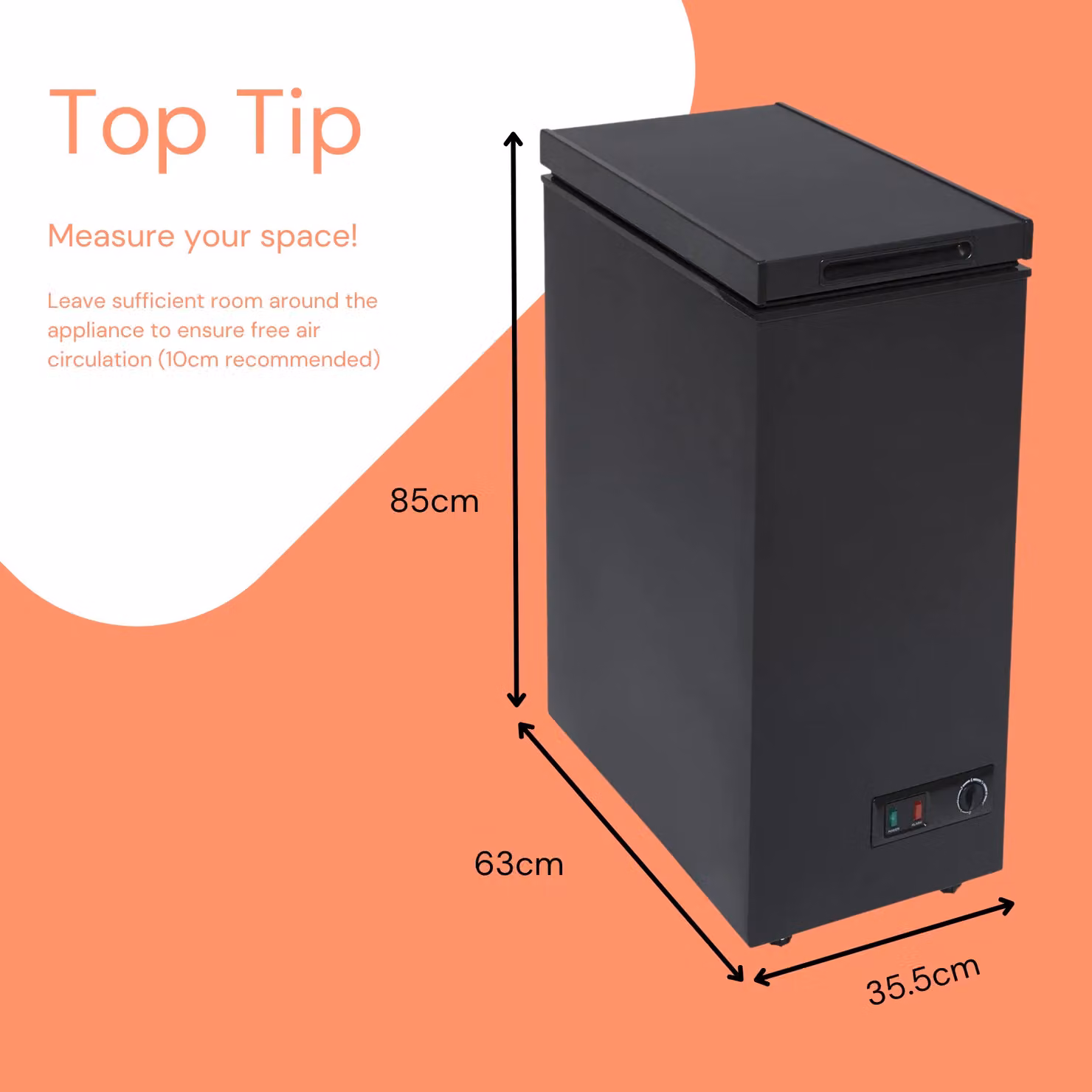 SIA Black Slimline Compact Freestanding Chest Freezer, 51L, W: 35.5 cm, D: 42 cm, H: 85 cm – 7