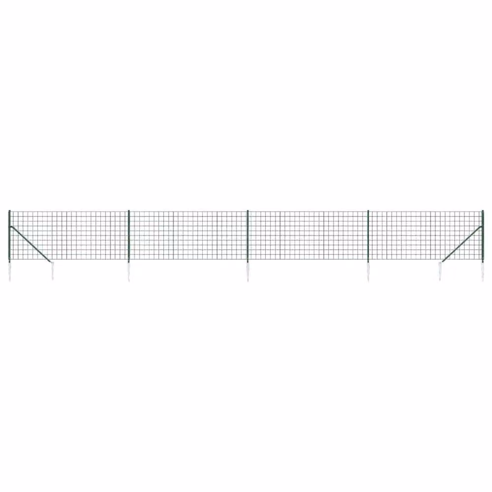 Berkfield Home Green PVC Coated Galvanised Steel Wire Mesh Fence with Spike Anchors W: 0.8 m, L: 10 m – 2
