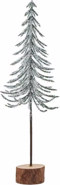 KDMD Small Snowy Spindle Tree with Wood Log Base in White for Winter Tabletop Decor