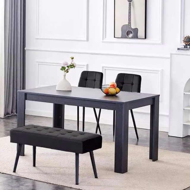 Kosy Koala Modern Dining Set with Rectangular Table, Velvet Bench and 2 Black Chairs