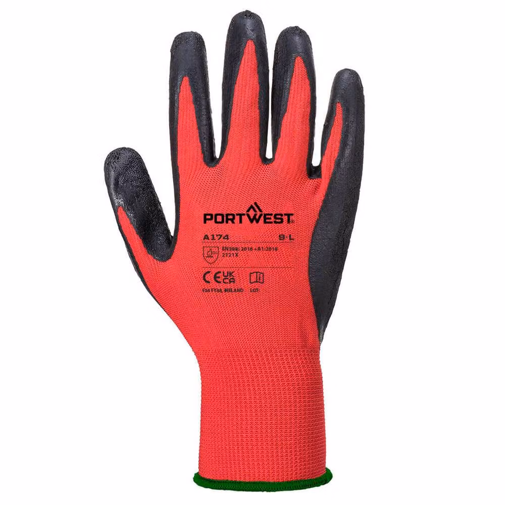 Portwest A174 Latex Grip Gloves in Red, Size: XL – 2
