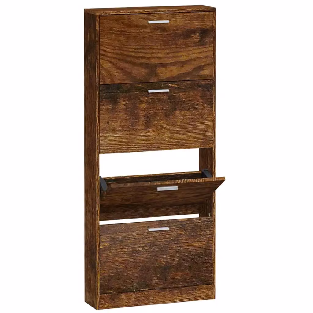 Berkfield Home Smoked Oak Shoe Cabinet in Brown, W/D/H: 59 x 17 x 150 cm – 2