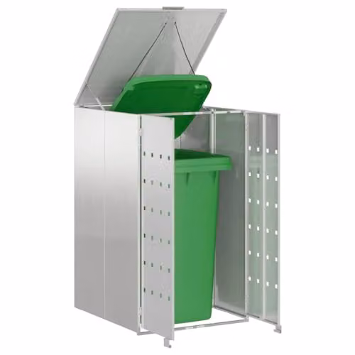 vidaXL Wheelie Bin Storage with Gas Lift-up Lid for 240L Bin, Silver Stainless Steel