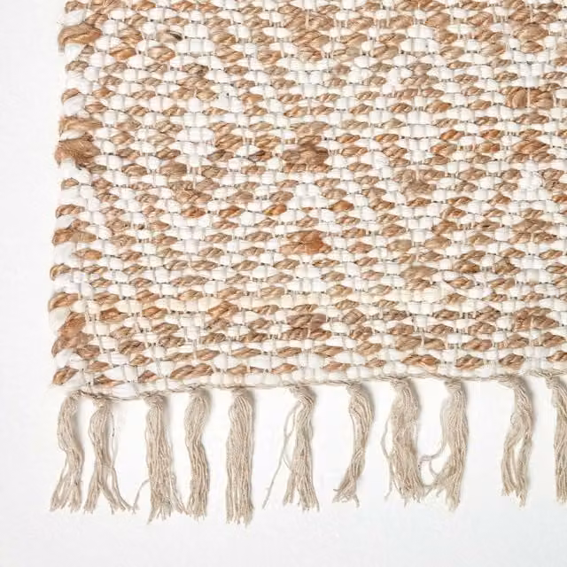 Homescapes Sierra Neutral Diamond Pattern Hemp Chindi Rug in Grey, White and Beige, Width: 200 cm