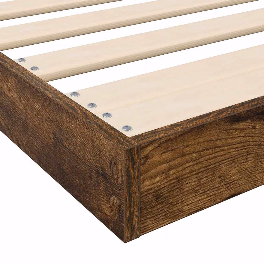 Berkfield Home Smoked Oak Floor Bed Frame in Brown, W/D/H: 90 x 190 cm – 3