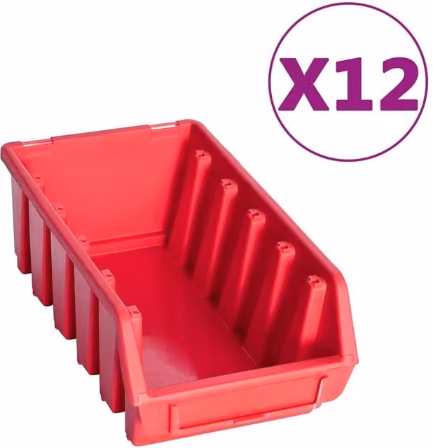 Berkfield Home 80 Piece Stackable Plastic Storage Bin Kit with Wall Panels in Red and Black – 1