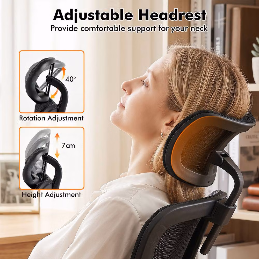 Gymax Black Mesh Executive Office Chair with Adjustable Headrest and Lumbar Support – 8