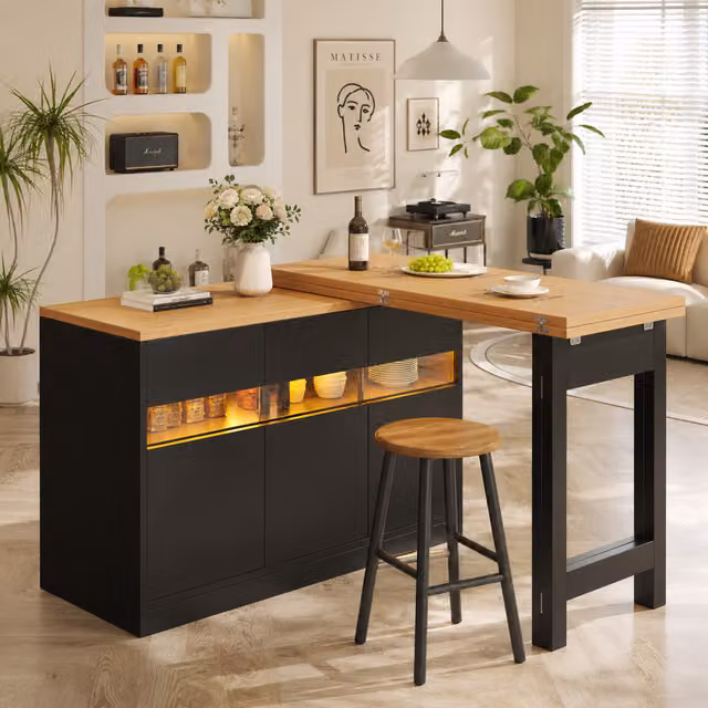 Aosom UK Modern Extendable Bar Table with App-Controlled LED Lighting and 360 Degree Swivel Function, Black, W: 120-180 cm, D: 40 cm, H: 71.5 cm
