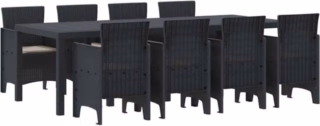Berkfield Home 9 Piece Anthracite Poly Rattan Garden Dining Set with Black Cushions