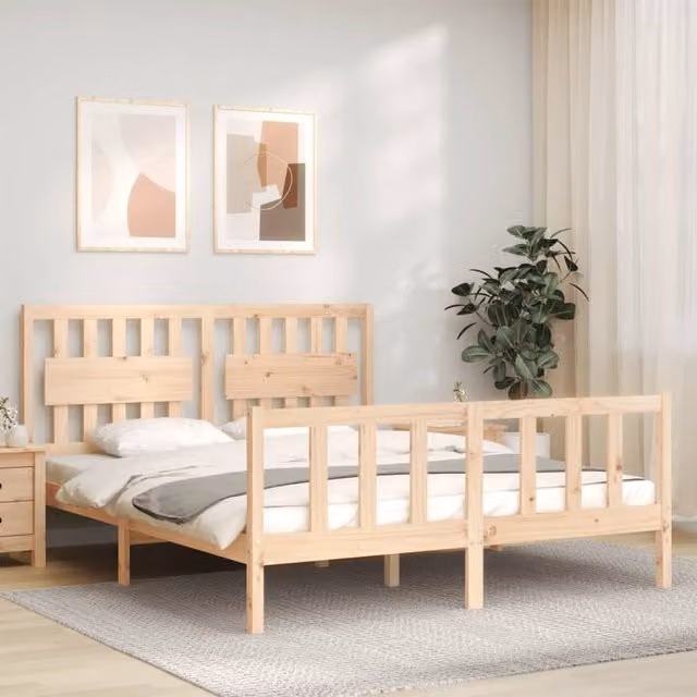 Berkfield Home Solid Wood Bed Frame with Headboard in Brown, 160 x 200 cm