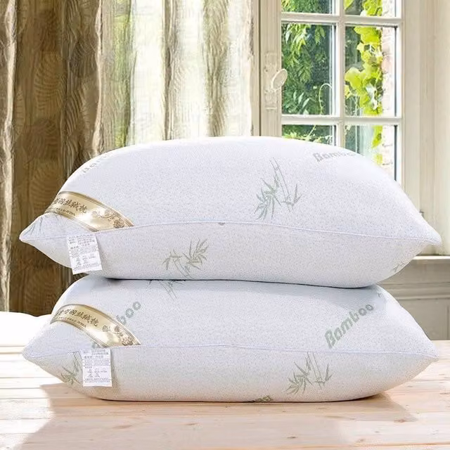 FLAVORA Pack of 2 White Bamboo and Memory Foam Firm Anti-Snore Pillows for Adults