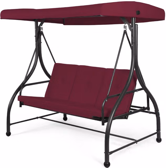Costway Modern 3 Seater Garden Swing Chair with Sun Canopy in Red