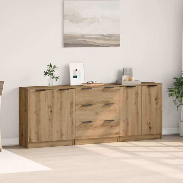 Berkfield Home Artisan Oak Sideboard Set of 3, Brown Engineered Wood, W/D/H: 60 x 30 x 70 cm – 1