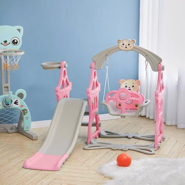 Livingandhome 3 in 1 Kids Slide and Swing Set in Pink
