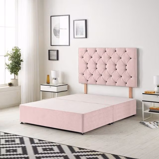 Somnior Beds Ltd Pink Velvet Upholstered Divan Bed Base with Drawers, W/D/H: 90 x 190 x 34.5 cm