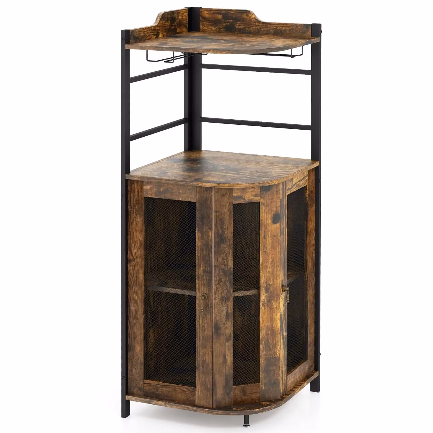 Costway Industrial Kitchen Corner Bar Cabinet and Wine Buffet in Brown – 8