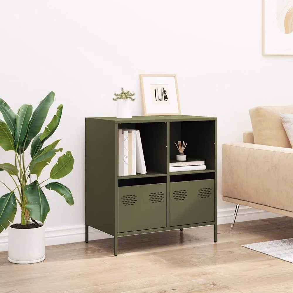 Berkfield Home Sideboard in Olive Green, W/D/H: 68 x 39 x 73.5 cm – 2