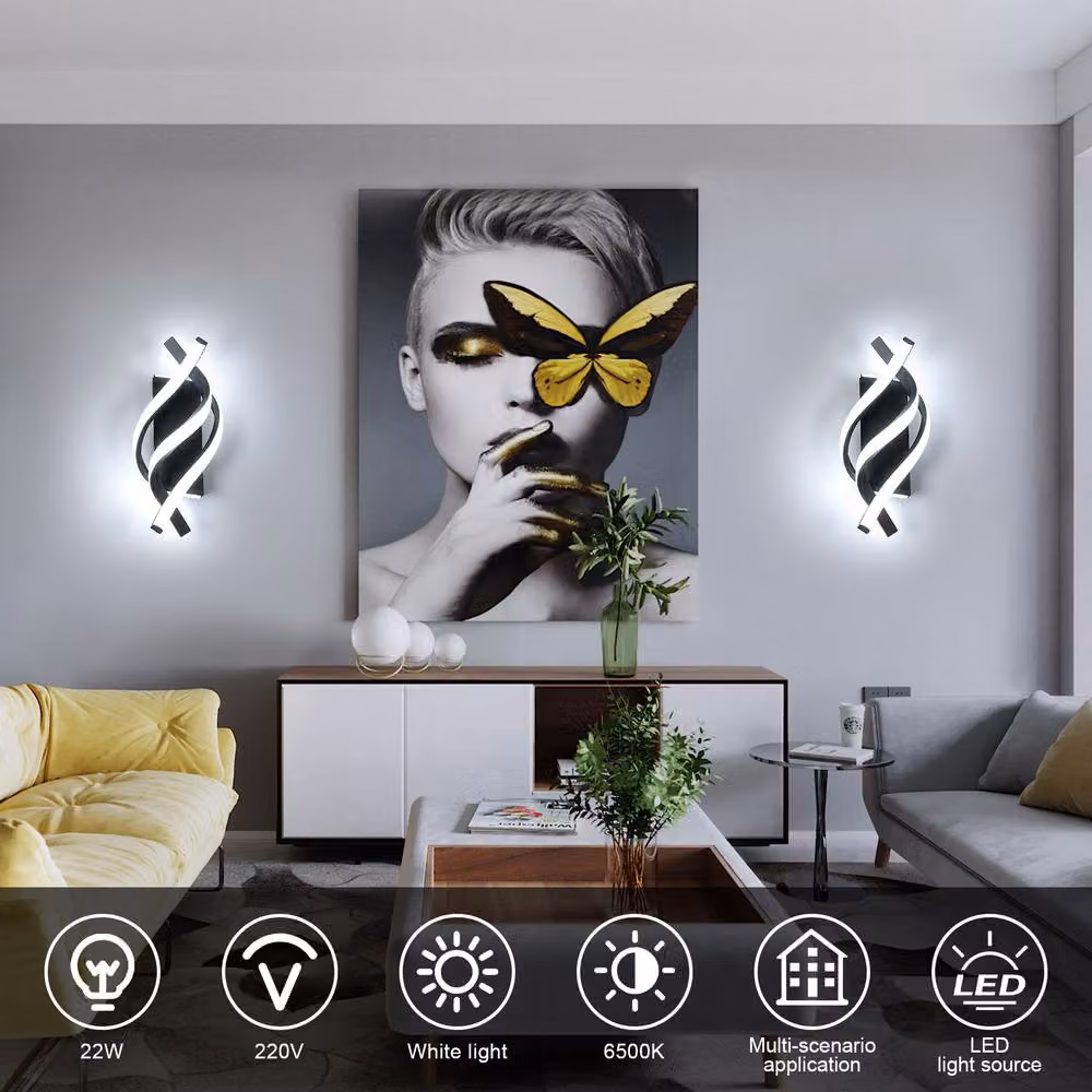 Pheashine Modern LED Wall Lamp, 19W, Black Aluminium and Acrylic, 6500K Cool White Light – 5