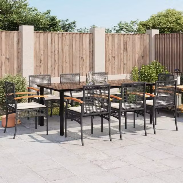 Berkfield Home 9 Piece Modern Garden Dining Set with Cushions in Black Poly Rattan – 1