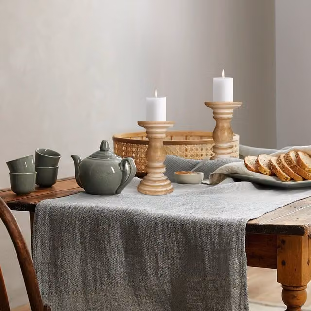 Topfurnishing Set of 2 Rustic Antique Carved Wooden Pillar Candle Holders in Neutral, W/D/H: 12 x 12 x 19 cm