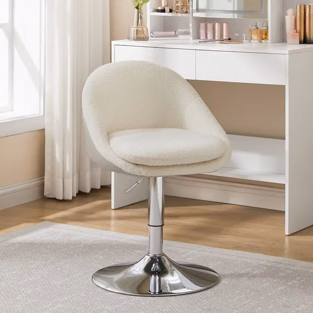 VASAGLE Adjustable Swivel Dressing Chair with Backrest in Silver PU Leather
