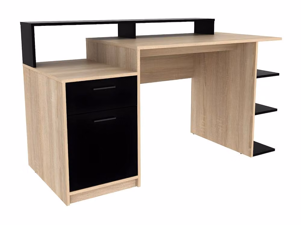Vente-unique Zacharie Writing Desk with Storage in Oak and Black, W: 120 cm, D: 60 cm, H: 76.5 cm – 3