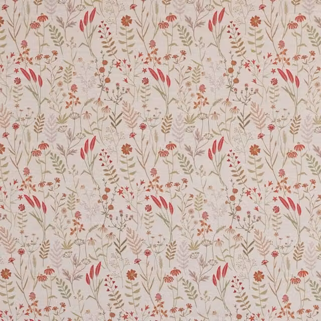 Terrys Floral Nature Patterned Polyester Fabric in Orange, Red and Multicolour