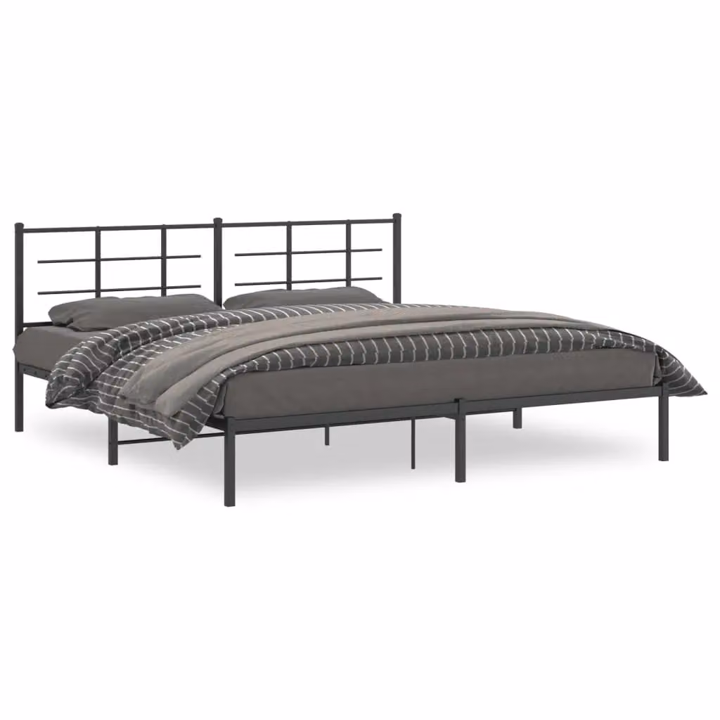 Berkfield Home Metal Bed Frame with Headboard, Black, W/D/H: 193 x 203 cm – 2