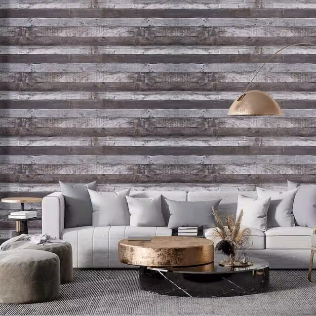 Livingandhome Grey Faux Wood Plank Self-Adhesive PVC Wallpaper Rolls
