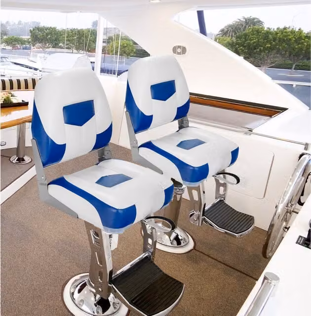 Costway 2-Piece Folding Low-Back Boat Chair Set in Blue and White