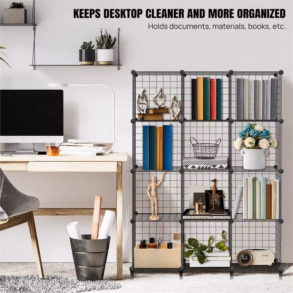 EONLION 12 Cube Wire Storage Shelves in Black, W/D/H: 127 x 50 x 30 cm – 3