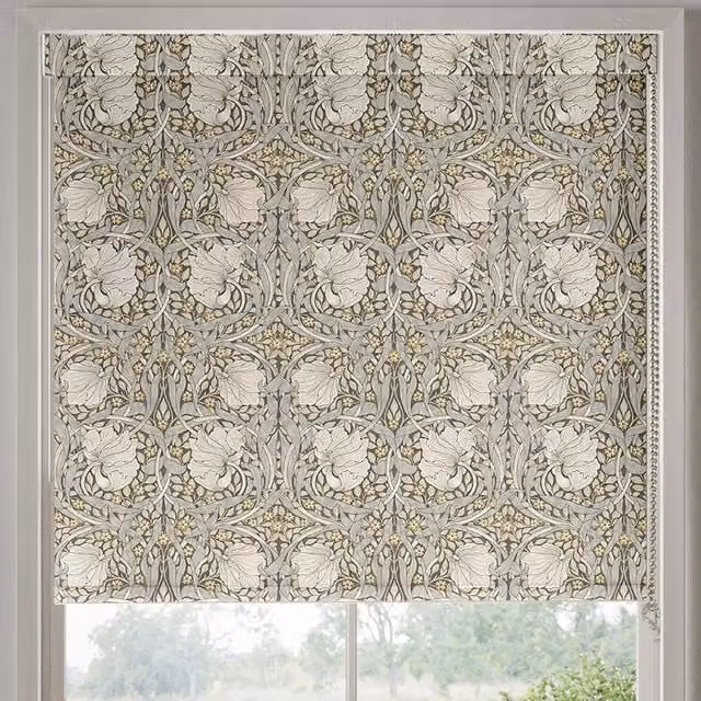 William Morris At Home Pimpernel Blackout Roller Blind in Flint Grey Multicolour Floral Design