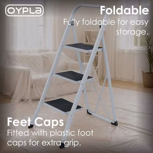 Oypla 3 Step Foldable Steel Stepladder in White – 3
